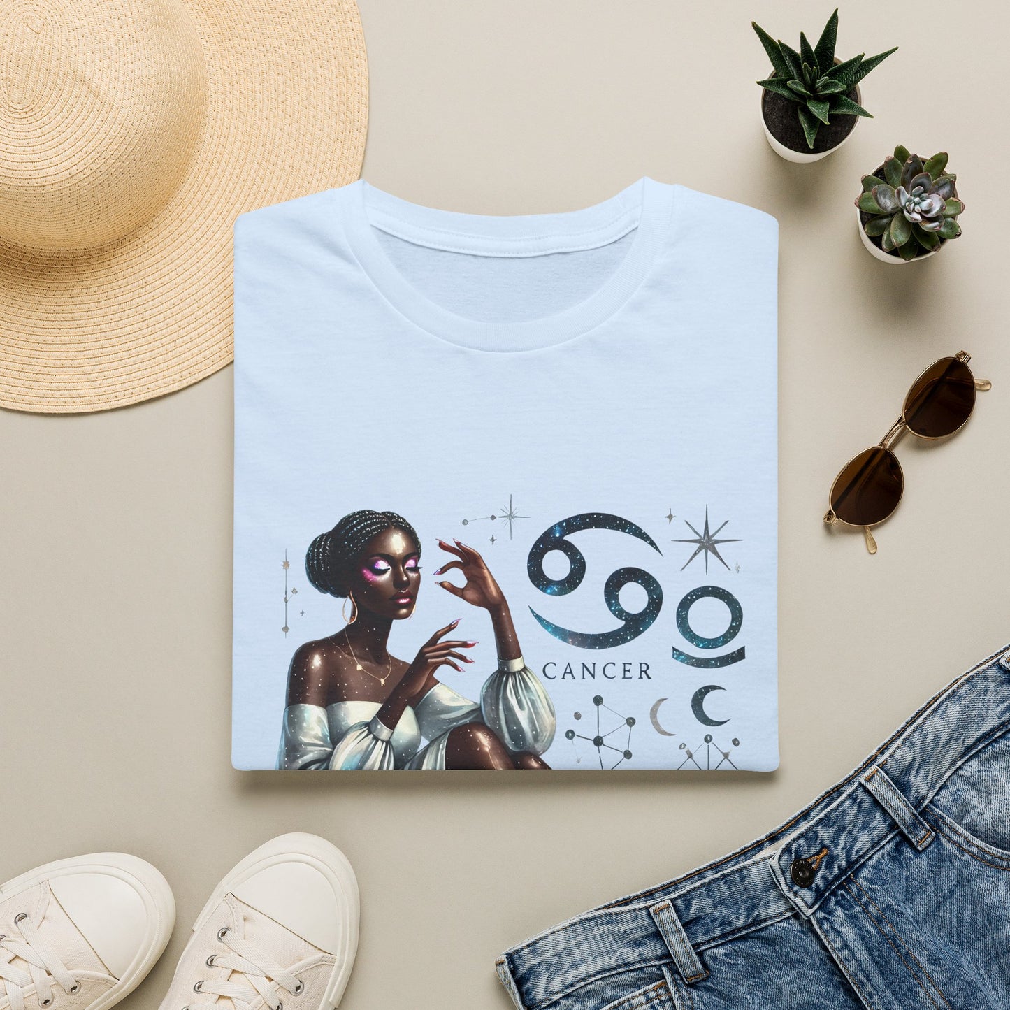 Cancer Zodiac T‑Shirt — Elegant Astrology Tee with Cancer Symbol & Celestial Art
