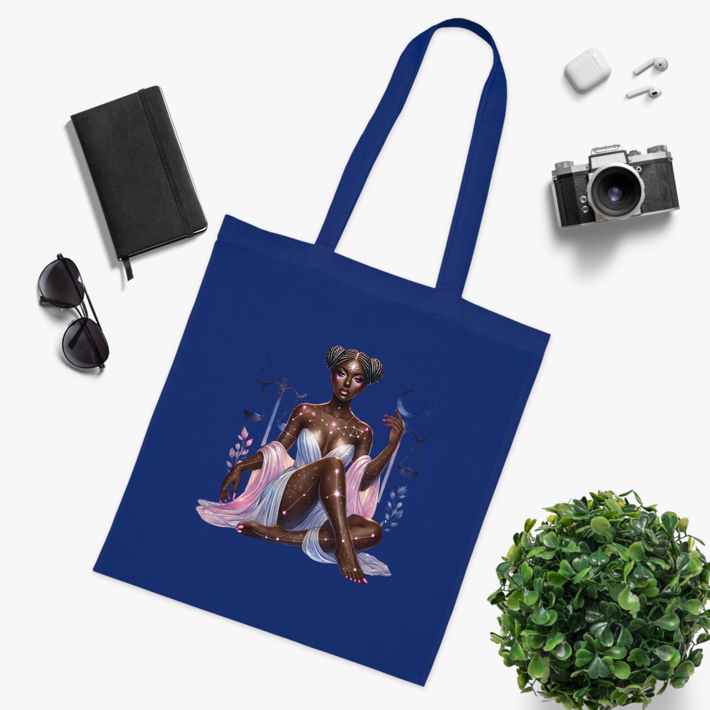 Libra Zodiac Tote Bag — Cosmic Black Woman Illustration, Astrology Gift