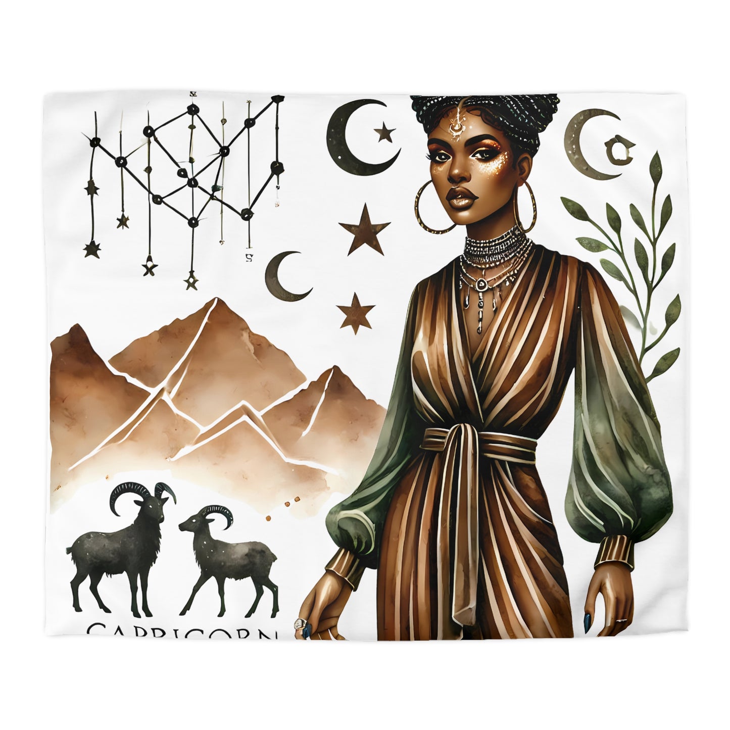 Capricorn Zodiac Duvet Cover — Elegant Earth-Toned Astrology Bedding