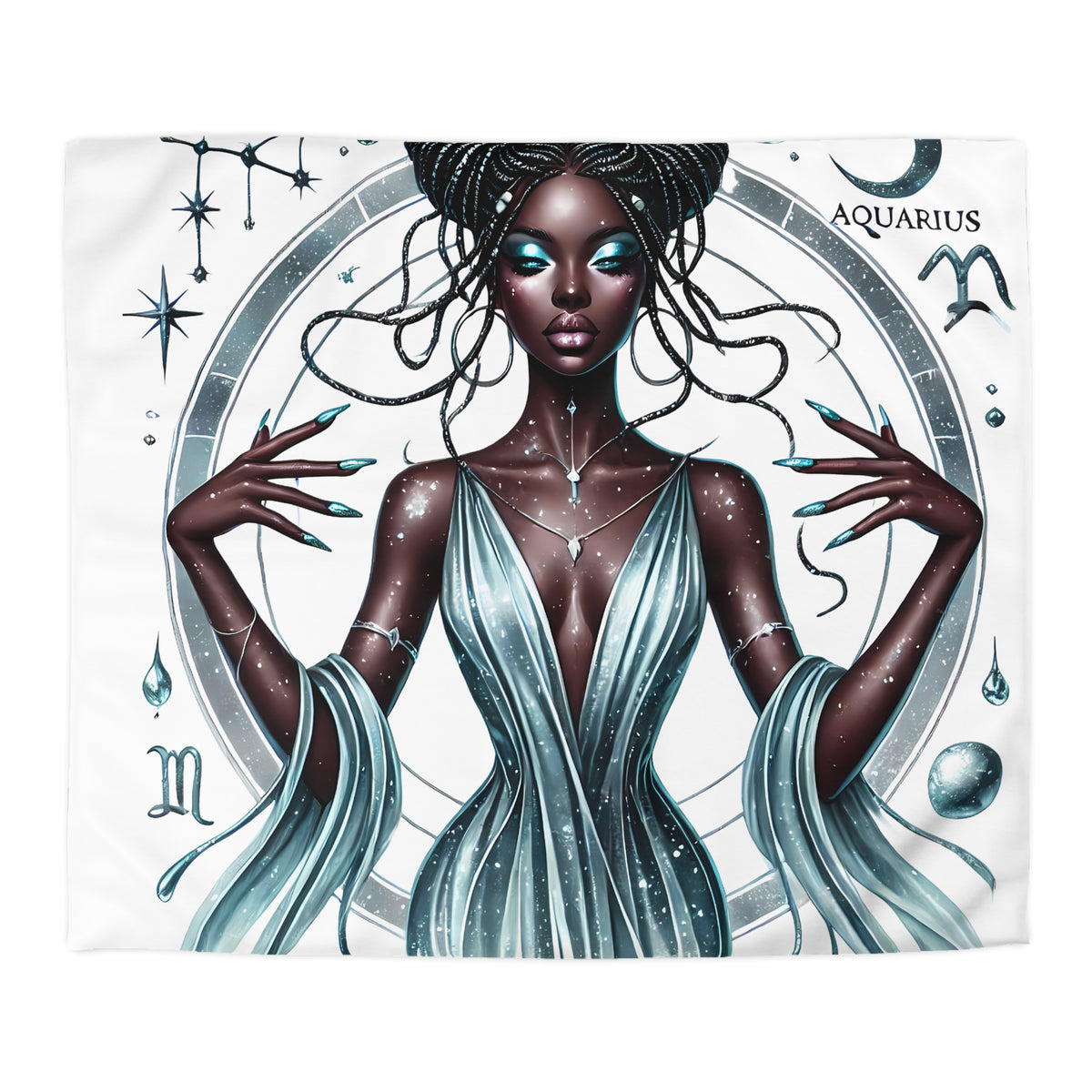 Aquarius Goddess Duvet Cover — Celestial Zodiac Bedding for Astrology Lovers