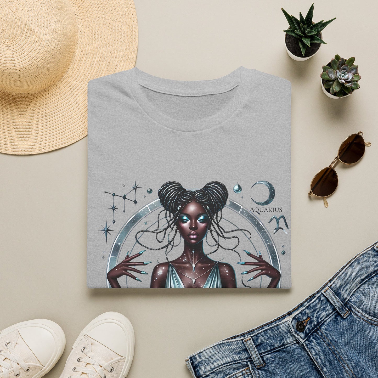 Aquarius Zodiac Tee — Ethereal Black Woman Astrology T-Shirt