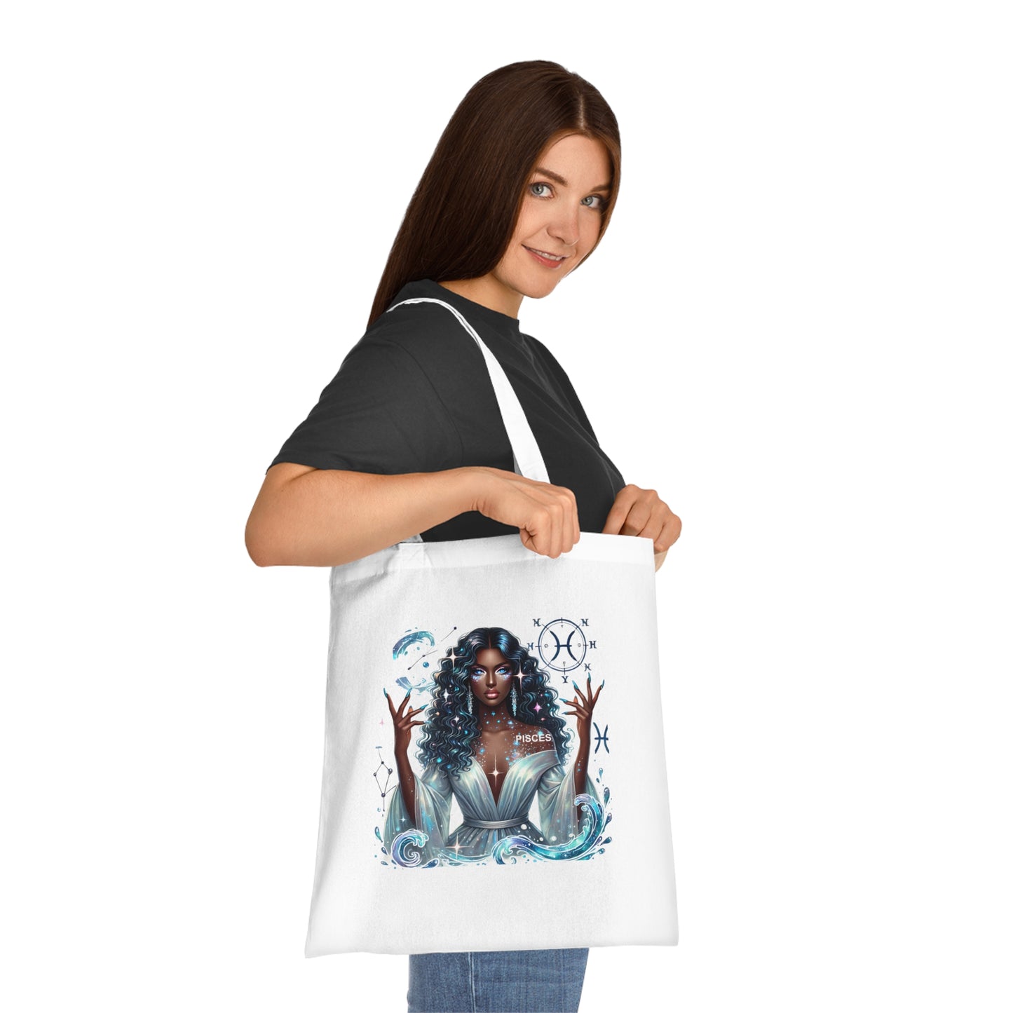 Aquarius Goddess Tote Bag — Astrology Zodiac Cotton Tote with ‘Aquarius’ Water Spirit Design