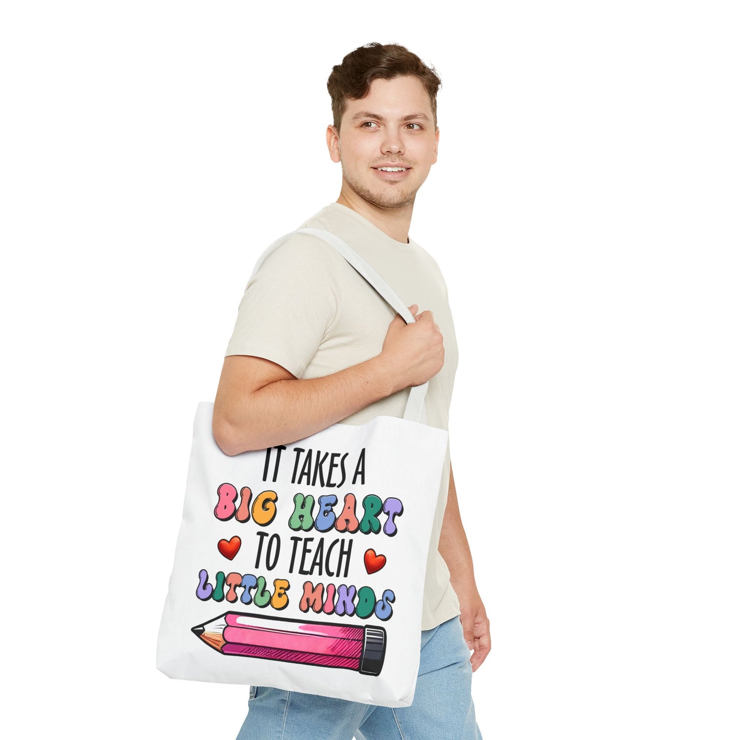Big Heart Teacher Tote Bag - Colorful Design for Educators