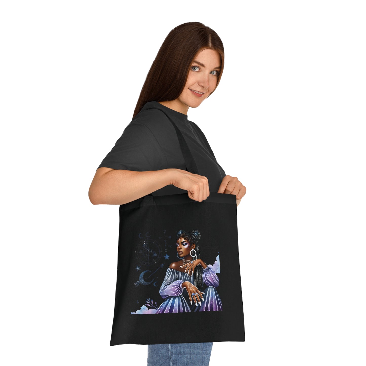 Astrology Muse Cotton Tote — Nightfall Zodiac Portrait Tote Bag