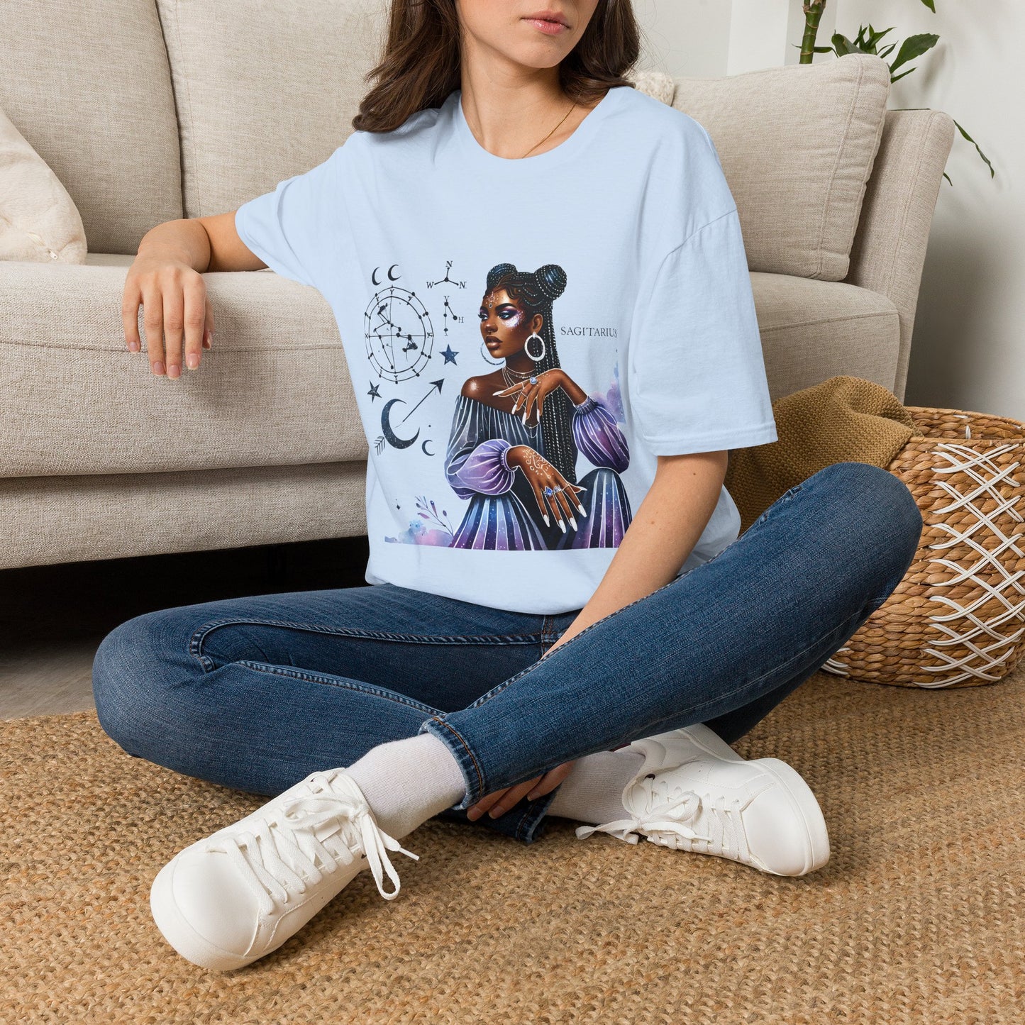 Sagittarius Zodiac T-Shirt — Afro Woman Constellation Astrology Tee