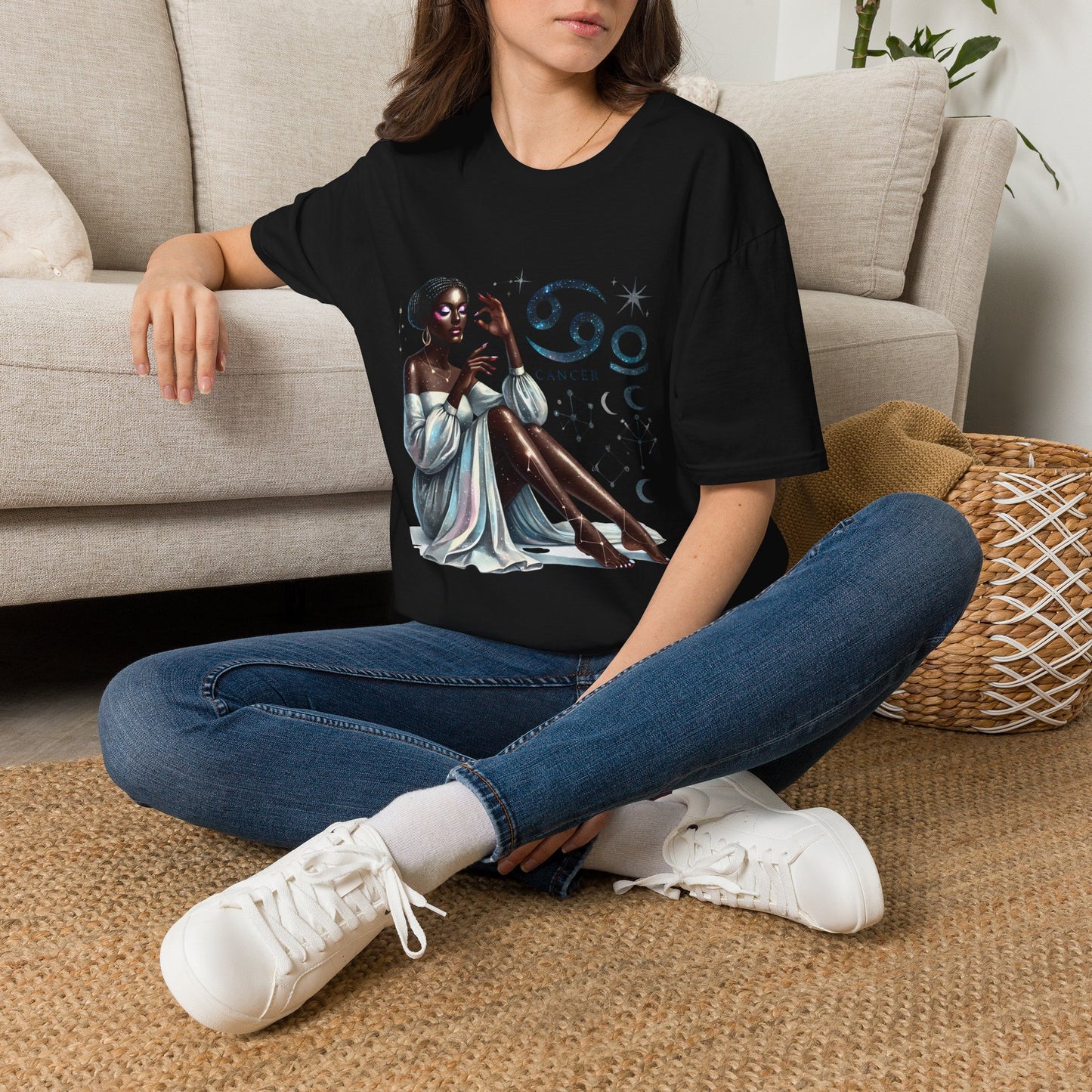 Cancer Zodiac T‑Shirt — Elegant Astrology Tee with Cancer Symbol & Celestial Art