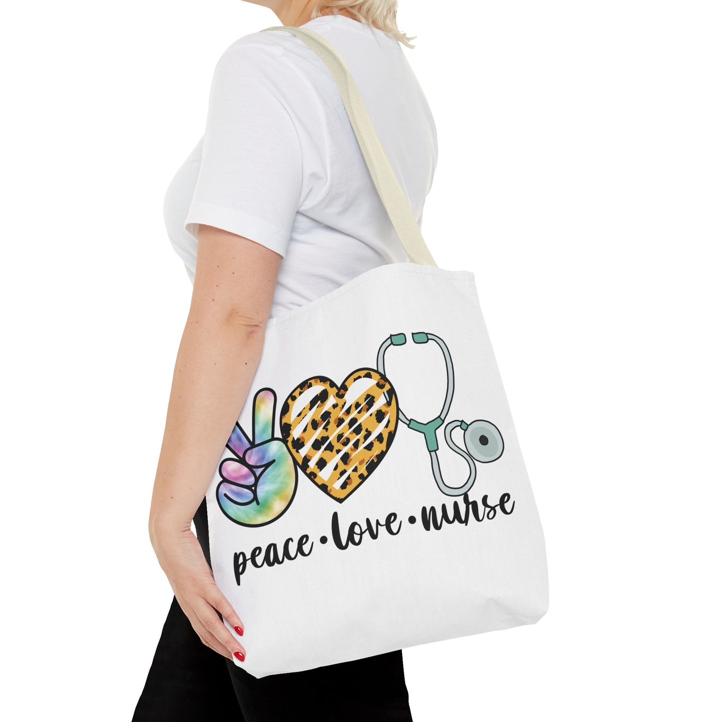 Peace Love Nurse Tote Bag — Cute Nurse Gift with Stethoscope Design