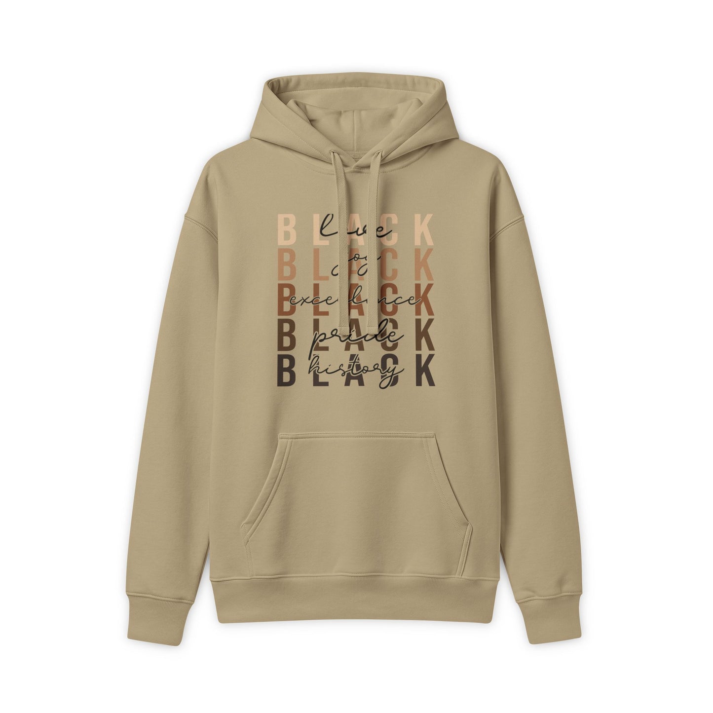 Retro 'Black' Stacked Graphic Hoodie — Neutral Vintage Text Design