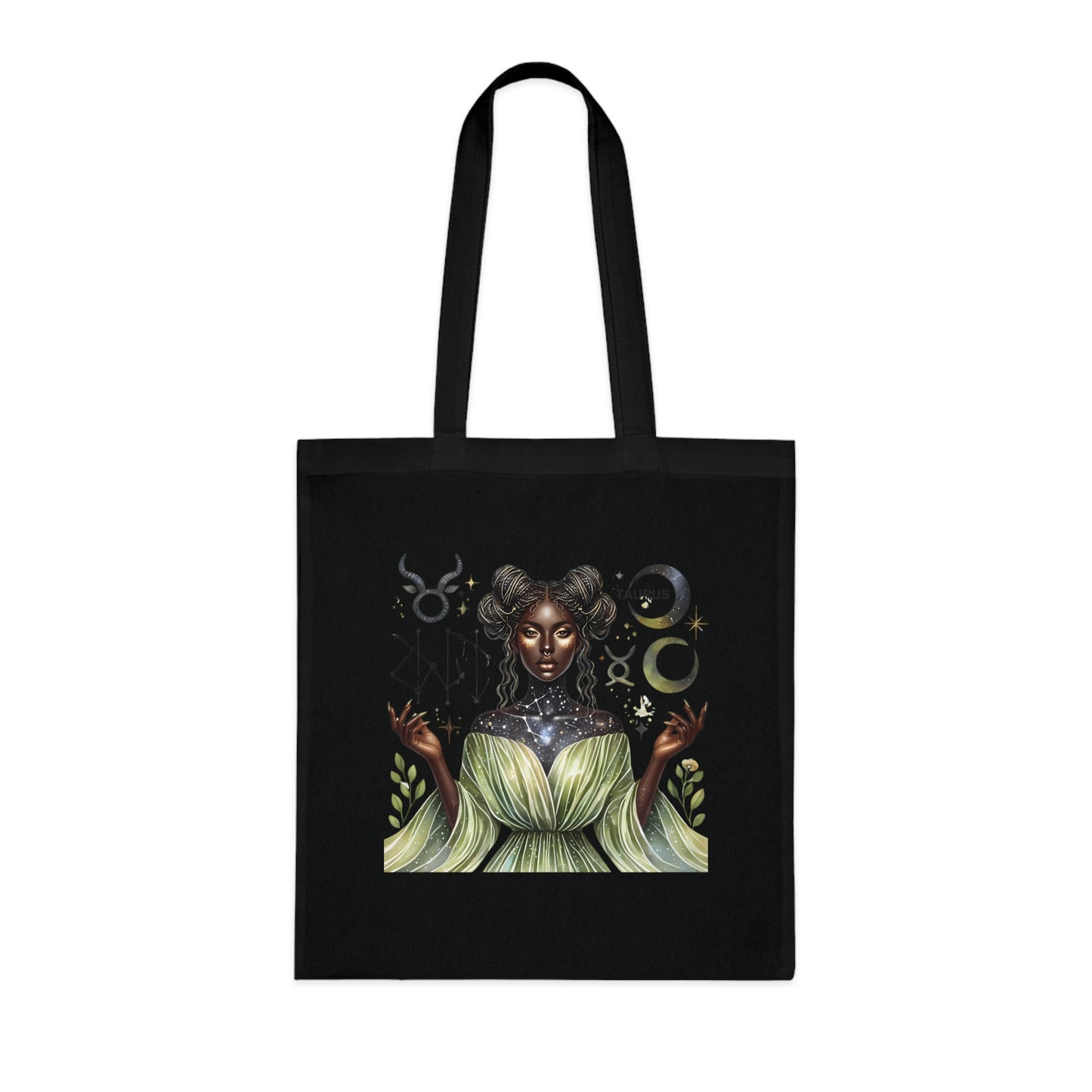 Tote Bag — “Taurus” Zodiac Goddess Cotton Tote | Astrological Earthy Boho Gift