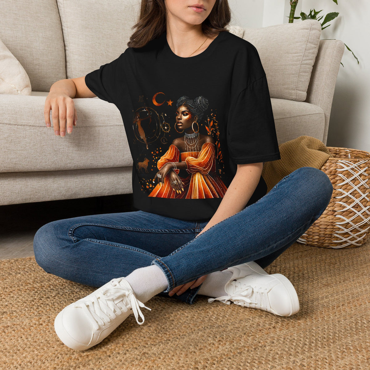 Astrology Queen T-Shirt — Black Woman Zodiac Art Tee