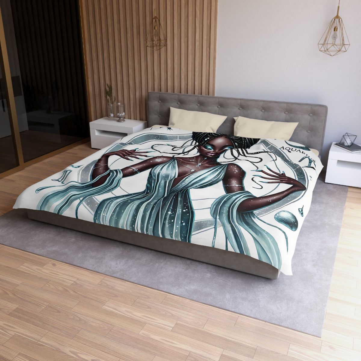Aquarius Goddess Duvet Cover — Celestial Zodiac Bedding for Astrology Lovers