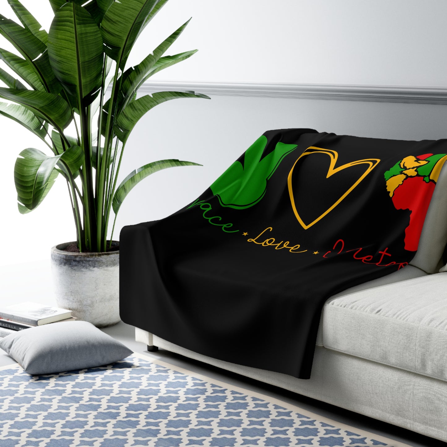 Peace, Love, Juneteenth Sherpa Fleece Blanket | Cozy Afrocentric Home Decor