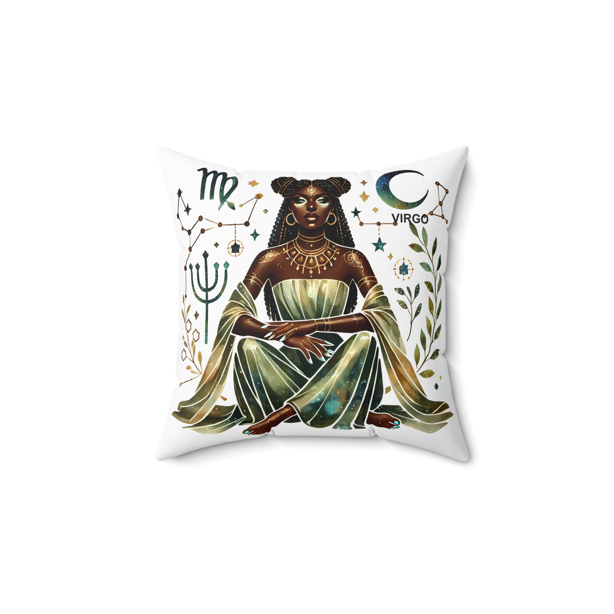Virgo Astrology Decorative Pillow — Zodiac Black Goddess Design
