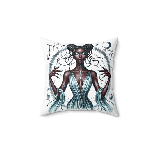 Aquarius Zodiac Art Pillow — Mystical Black Woman Astrology Throw Pillow