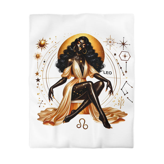 Leo Zodiac Duvet Cover — Gold Celestial Astrology Bedding