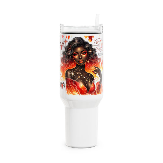 40oz Fire Element Zodiac Tumbler — Fiery Aries Goddess Travel Mug