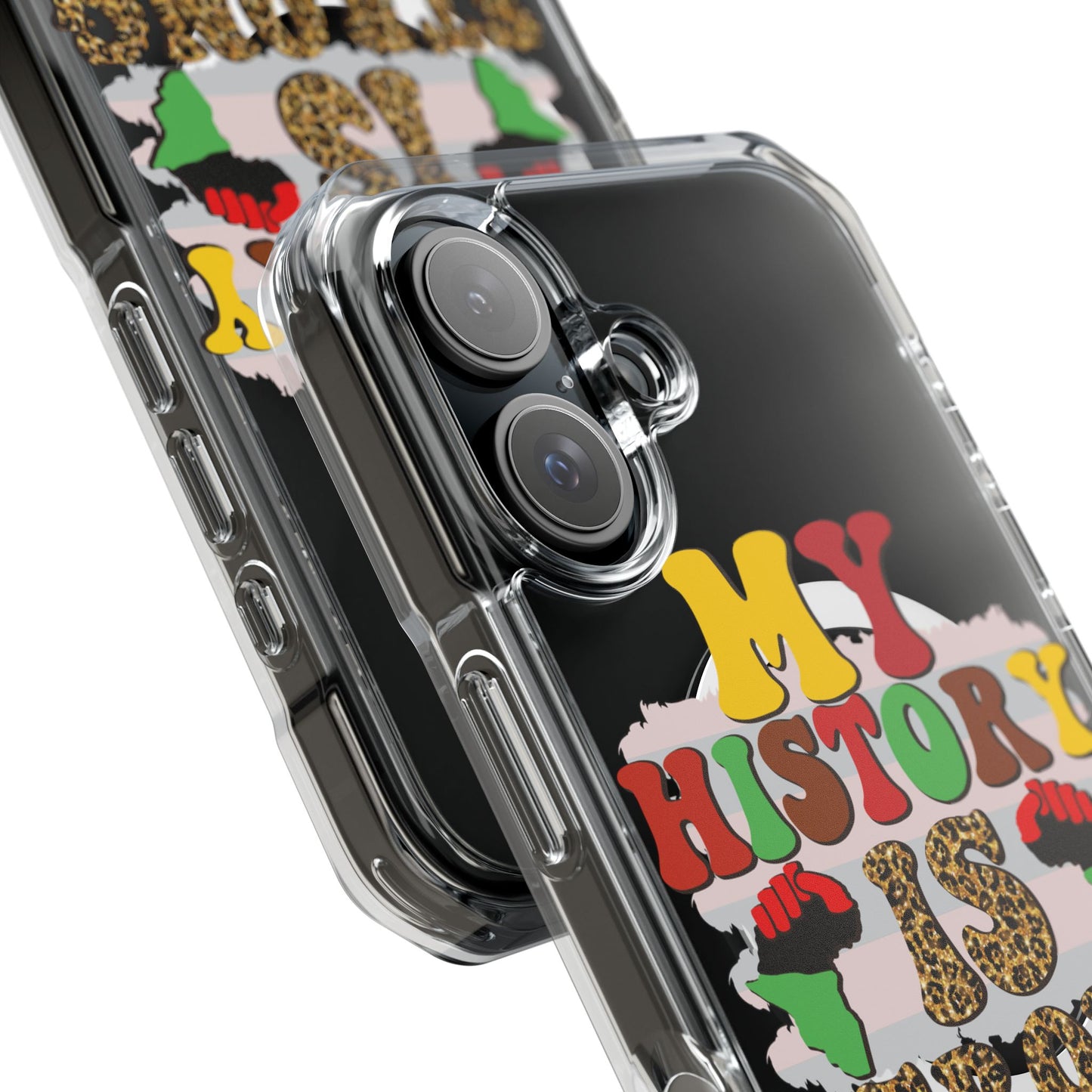 Clear Magnetic Phone Case — "My History Is Strong" Afrocentric Design