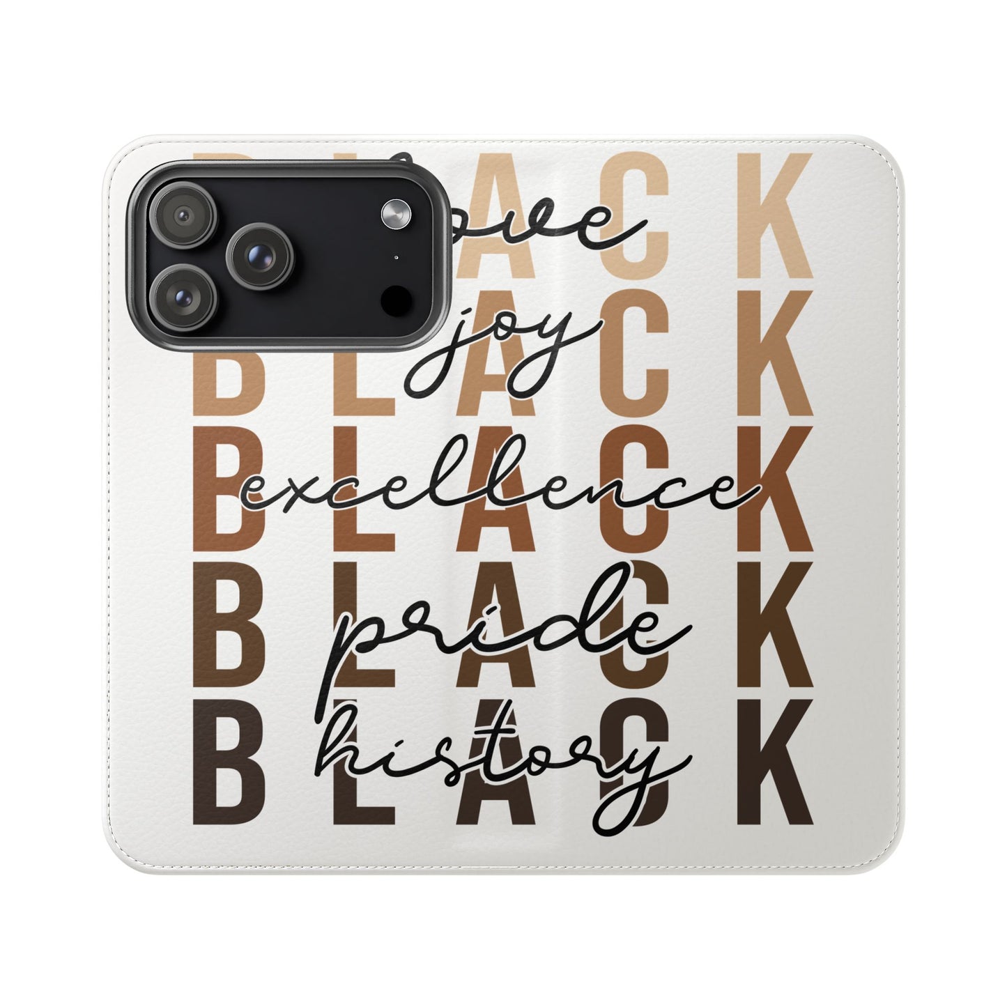 Flip Phone Case — "Black" Typography with Love, Joy, Pride & History