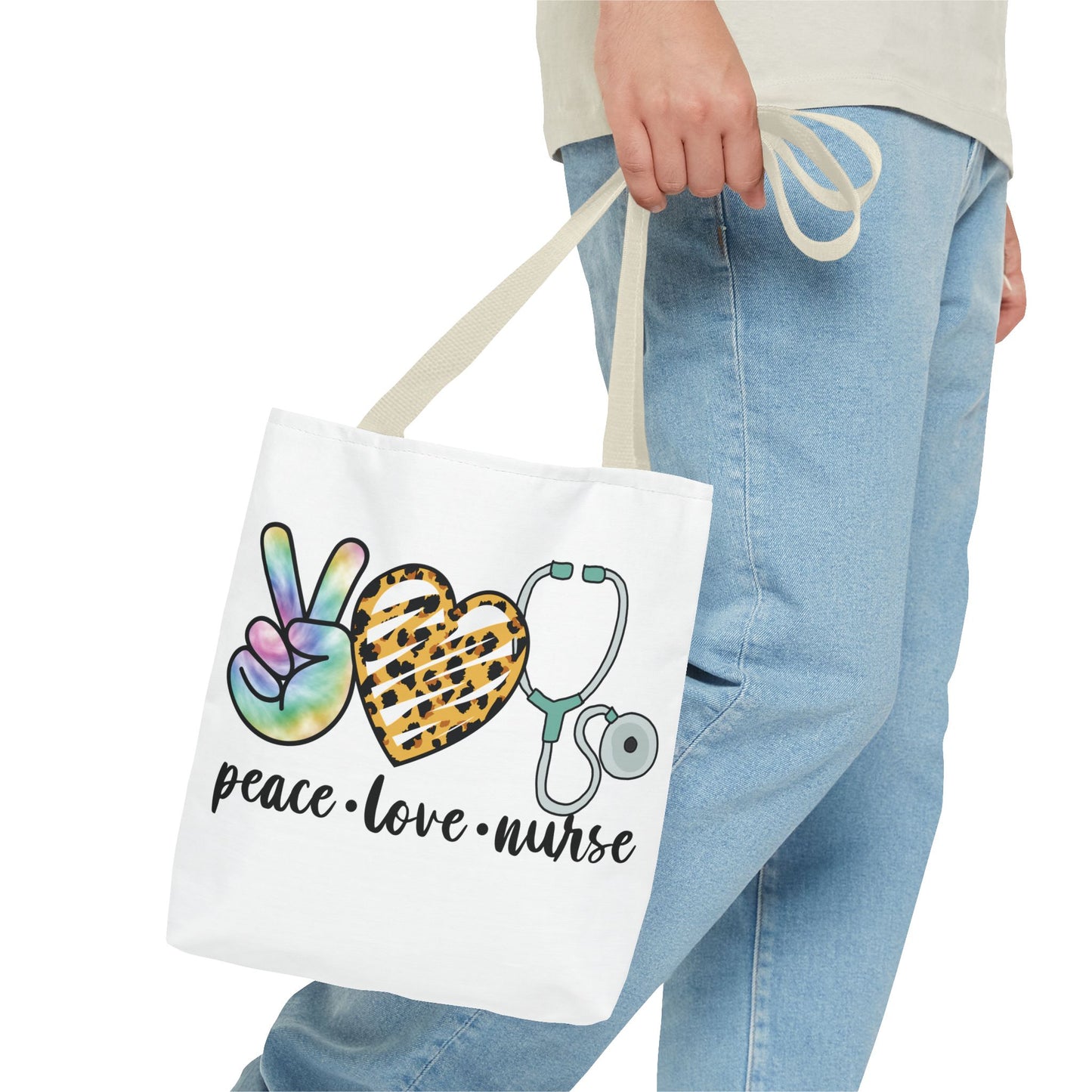 Peace Love Nurse Tote Bag — Cute Nurse Gift with Stethoscope Design