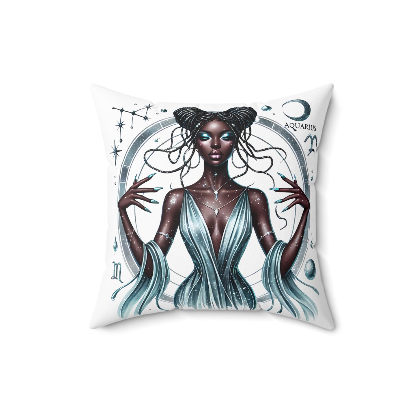 Aquarius Zodiac Art Pillow — Mystical Black Woman Astrology Throw Pillow