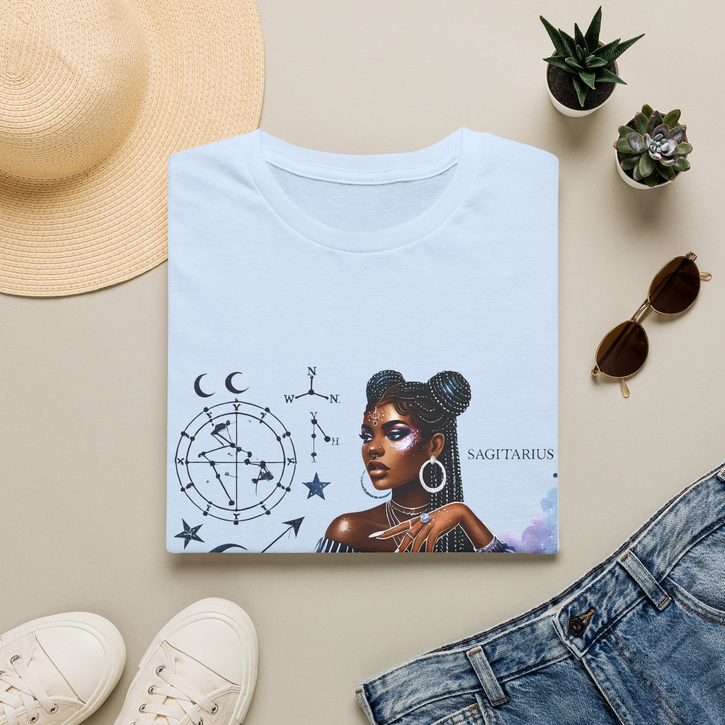 Sagittarius Zodiac T-Shirt — Afro Woman Constellation Astrology Tee