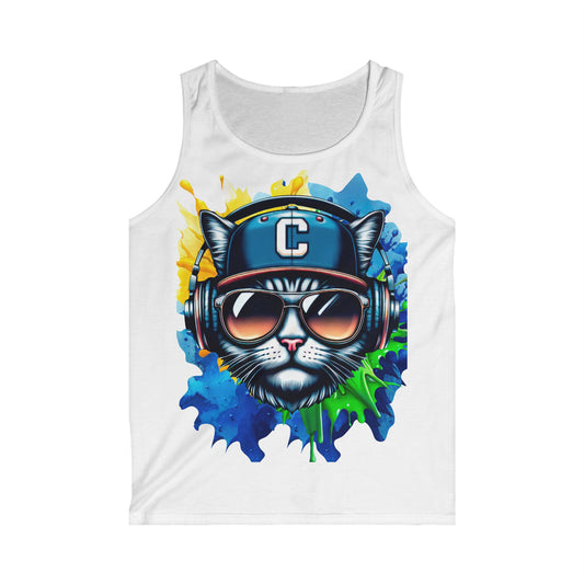 Cool Cat Headphones Men's Softstyle Tank Top - Vibrant Graphic Tee for Music Lovers
