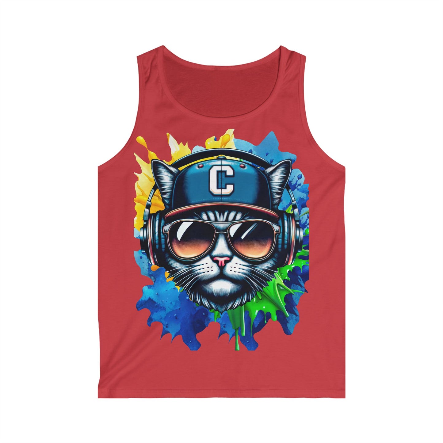 Cool Cat Headphones Men's Softstyle Tank Top - Vibrant Graphic Tee for Music Lovers