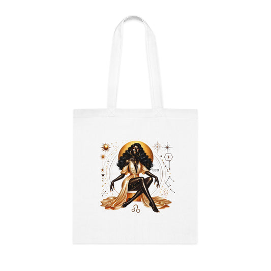 Leo Zodiac Cotton Tote — Golden Astrology Art Bag
