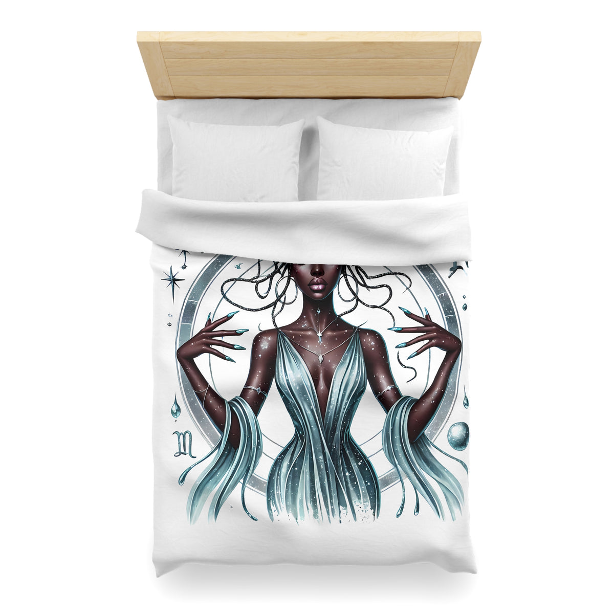Aquarius Goddess Duvet Cover — Celestial Zodiac Bedding for Astrology Lovers
