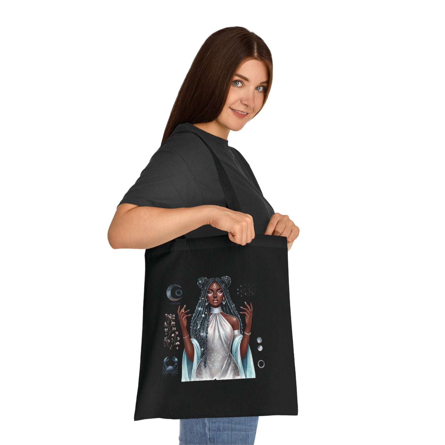 Mystic Goddess Tote Bag — Moon Phases & Celestial Witch Art Cotton Tote