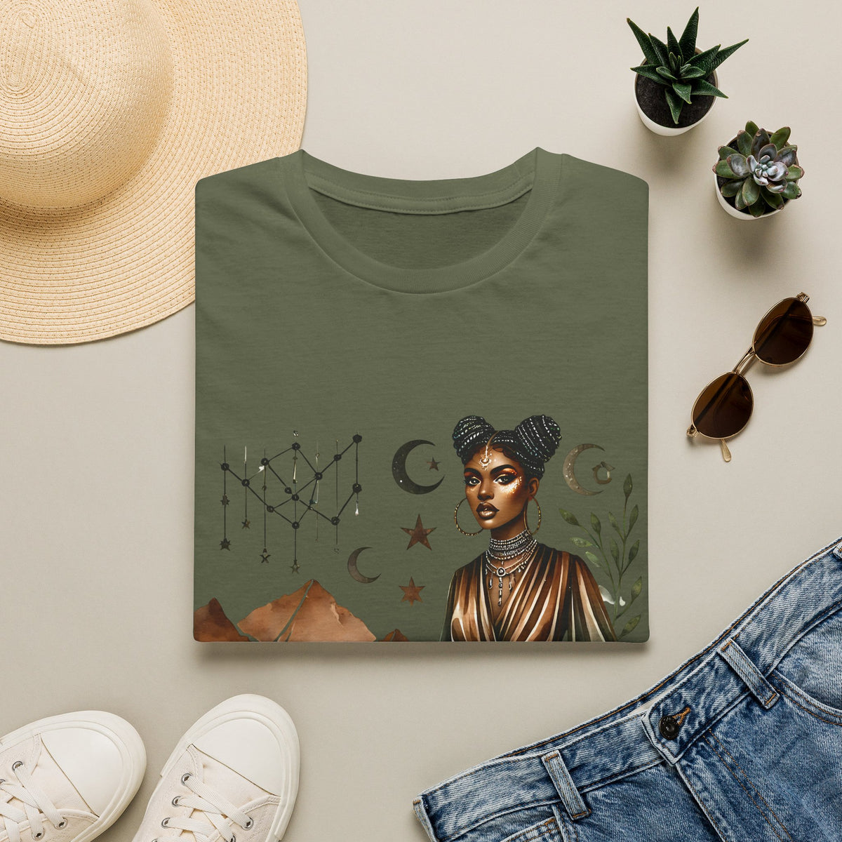Astro Desert Woman T-Shirt — Celestial Boho Graphic Tee
