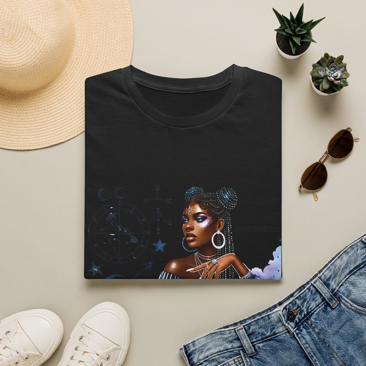 Sagittarius Zodiac T-Shirt — Afro Woman Constellation Astrology Tee