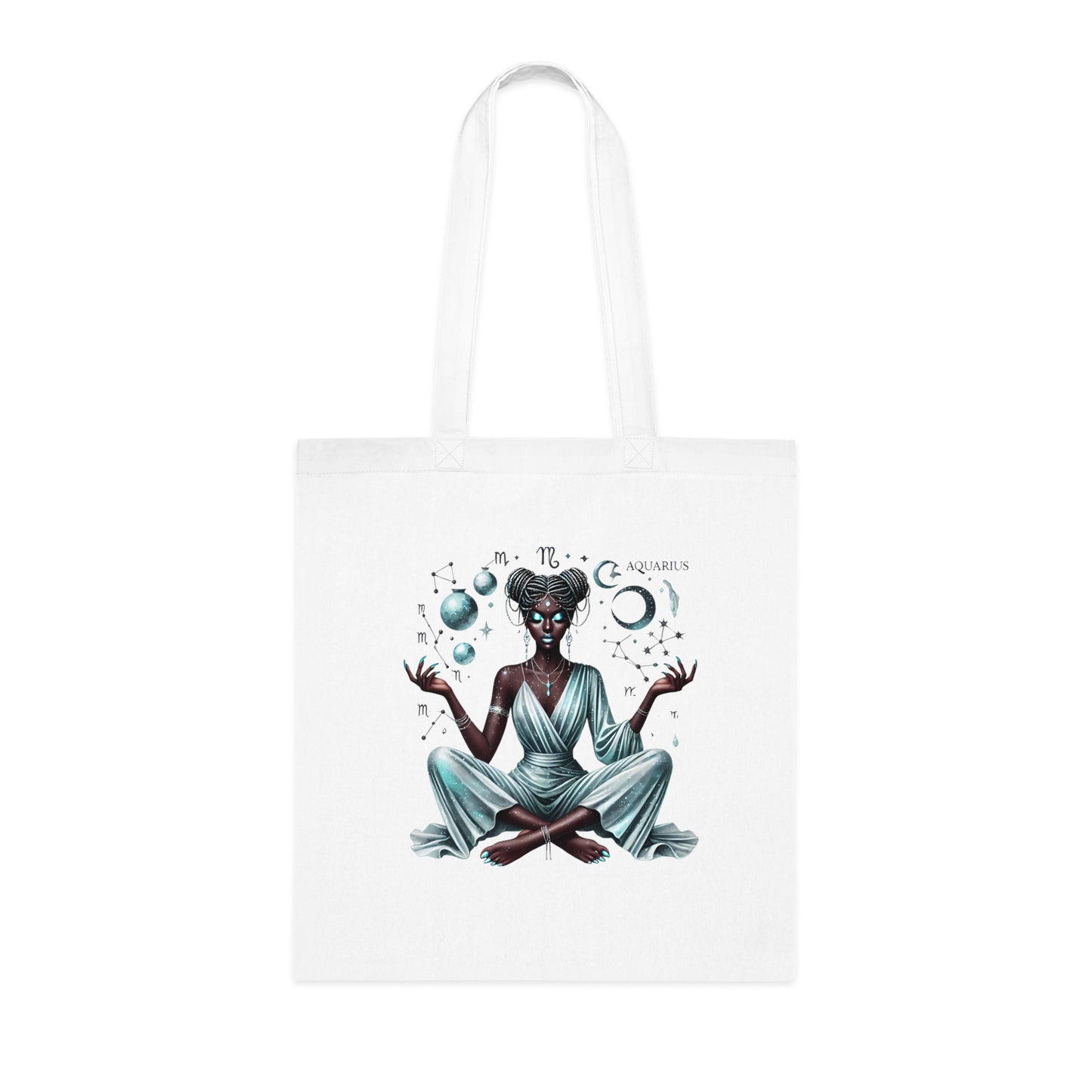 Aquarius Goddess Tote Bag — Zodiac Cotton Tote with Mystic Celestial Design
