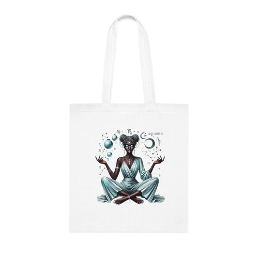 Aquarius Goddess Tote Bag — Zodiac Cotton Tote with Mystic Celestial Design