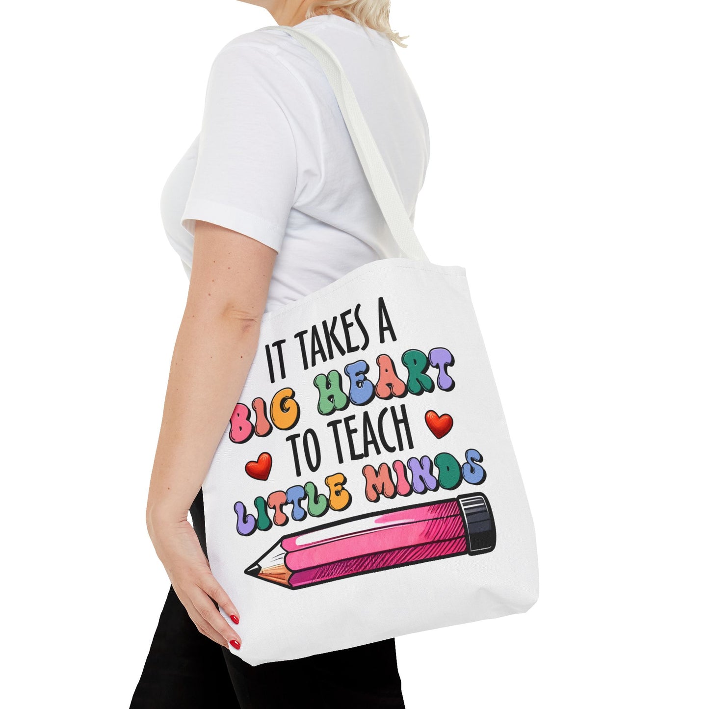 Big Heart Teacher Tote Bag - Colorful Design for Educators