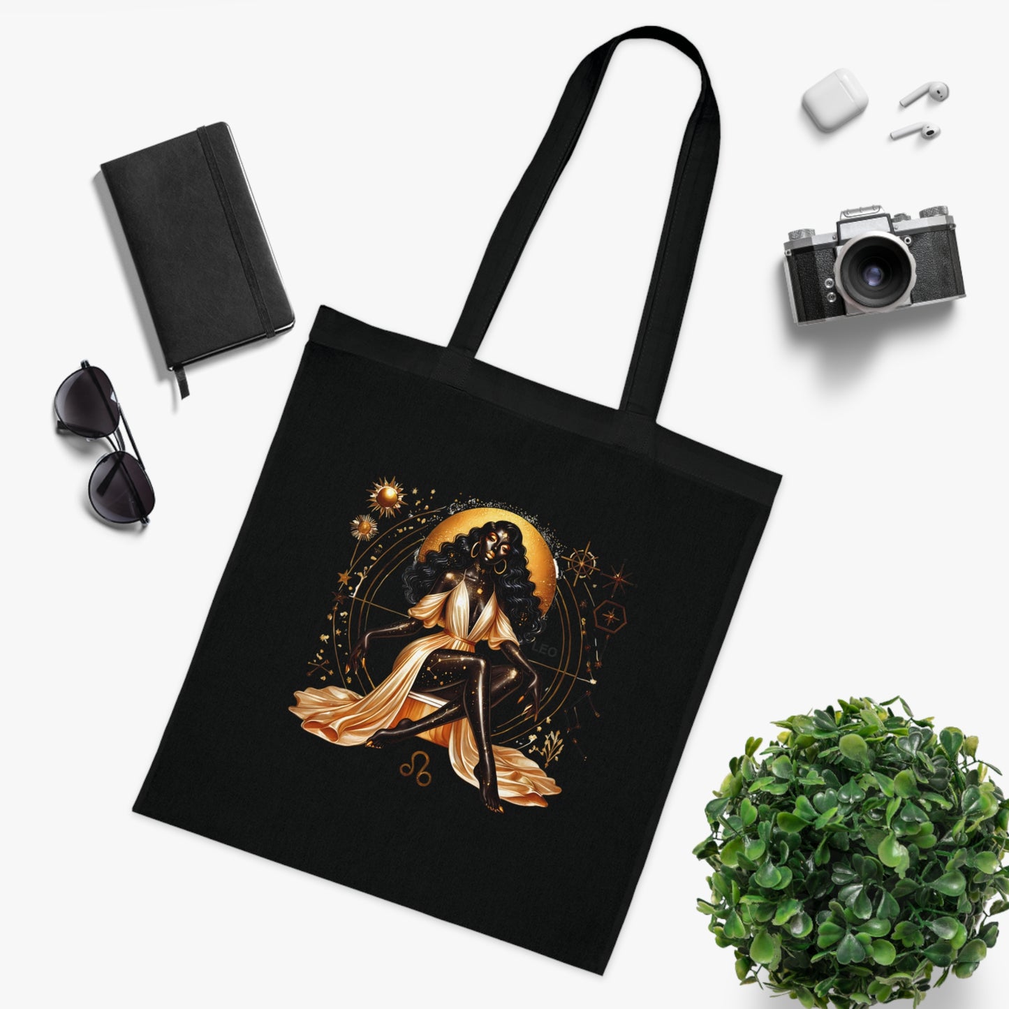 Leo Zodiac Cotton Tote — Golden Astrology Art Bag