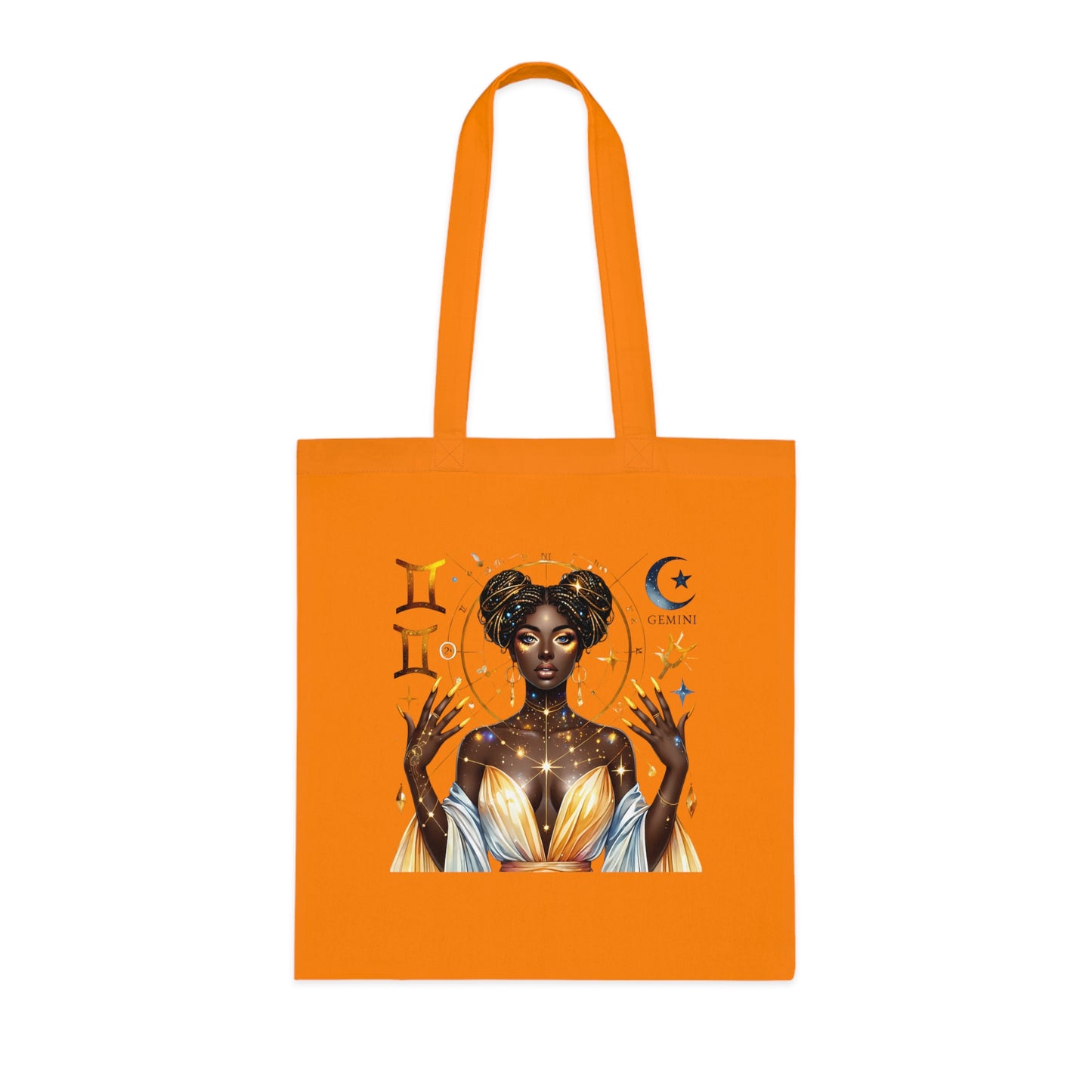 Gemini Star Goddess Cotton Tote — Astrology Zodiac Art Tote Bag