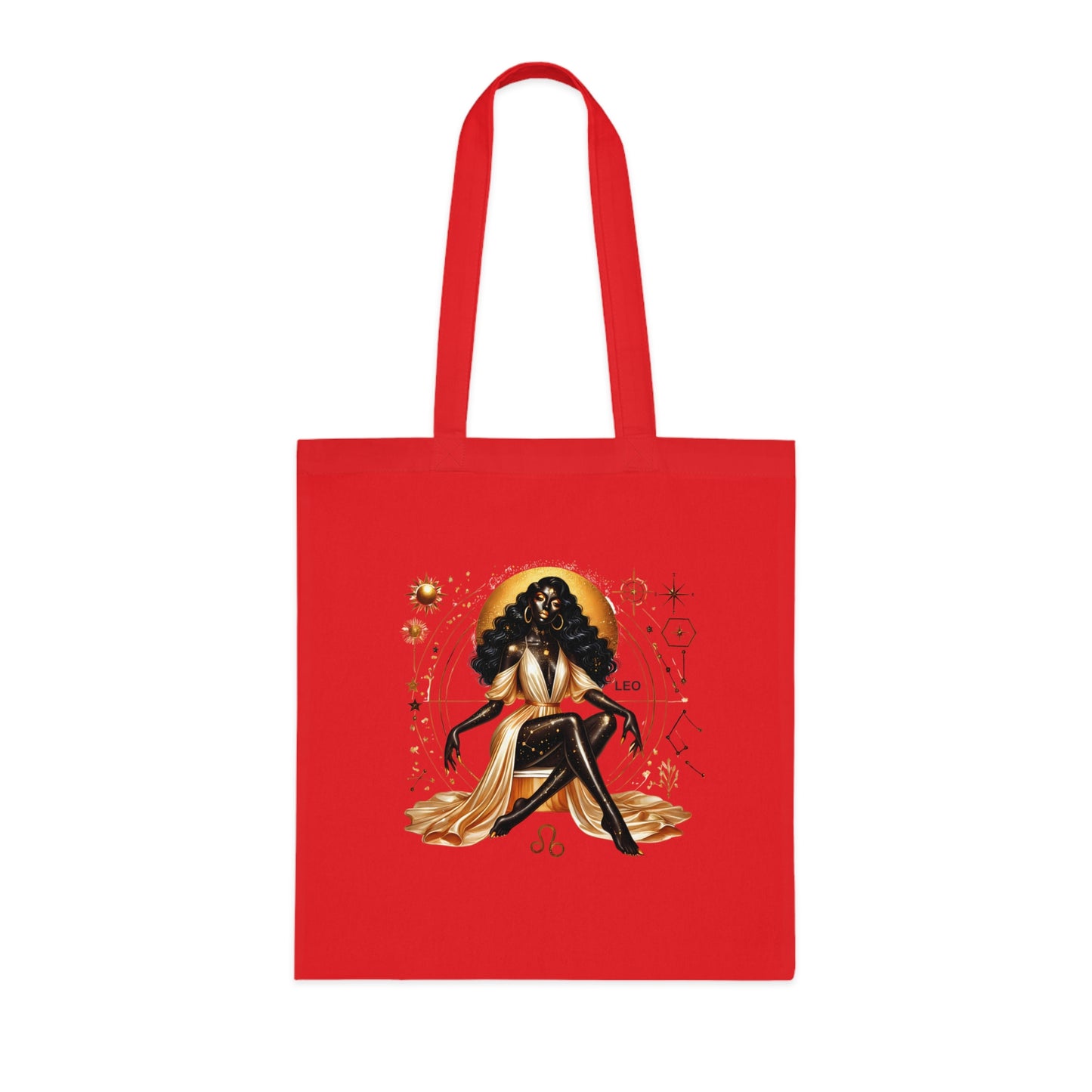Leo Zodiac Cotton Tote — Golden Astrology Art Bag