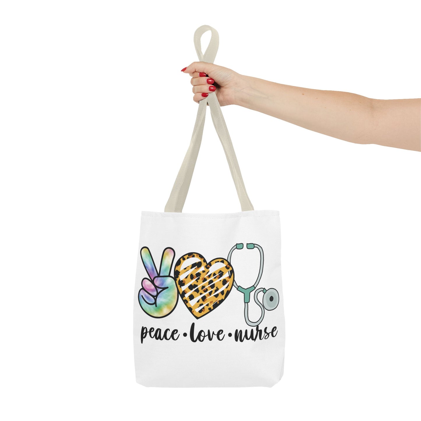 Peace Love Nurse Tote Bag — Cute Nurse Gift with Stethoscope Design