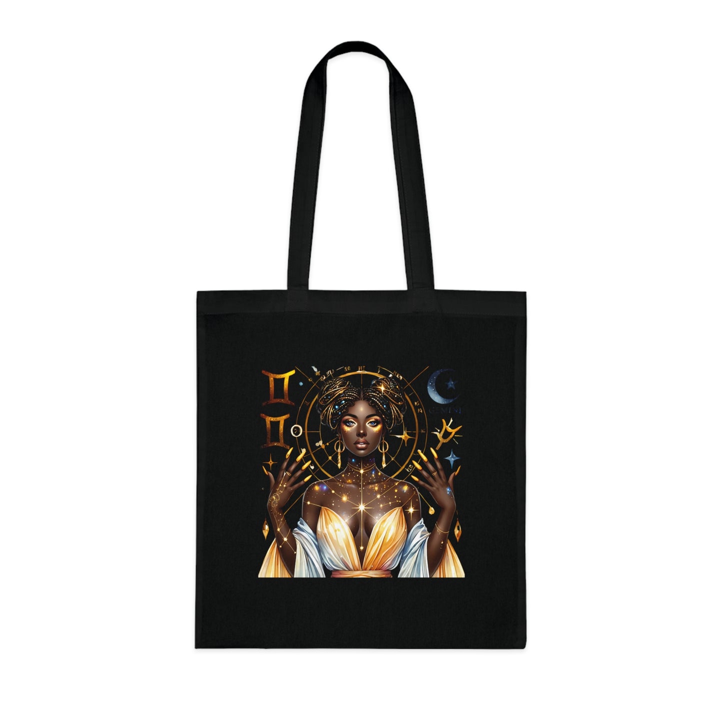 Gemini Star Goddess Cotton Tote — Astrology Zodiac Art Tote Bag