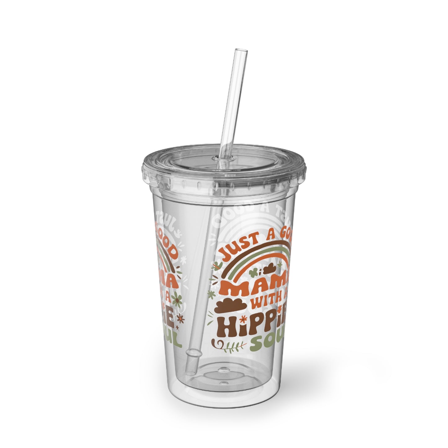 Acrylic Tumbler — "Just a Good Mama with a Hippie Soul" Retro Boho Cold Cup