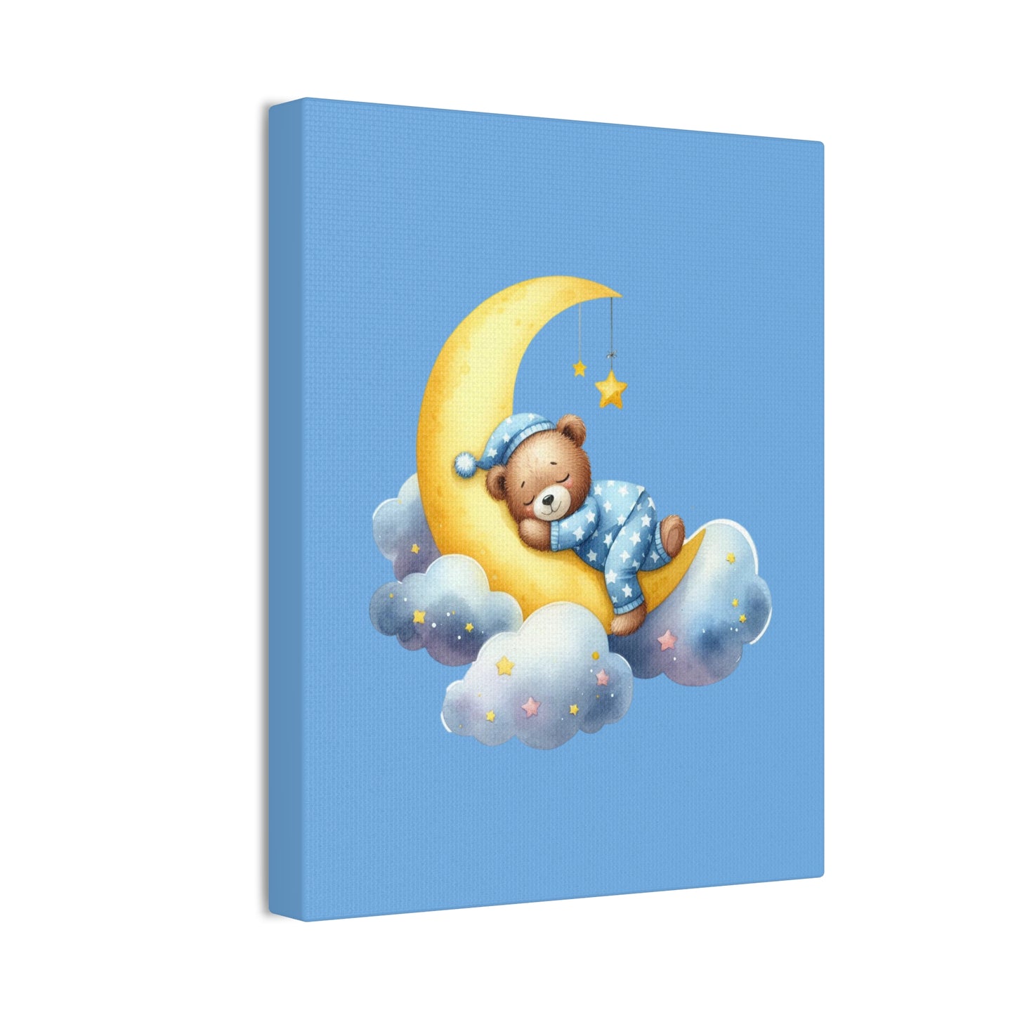 Cute Bear on Moon Canvas Art - Sweet Dreams Wall Decor for Kids' Rooms