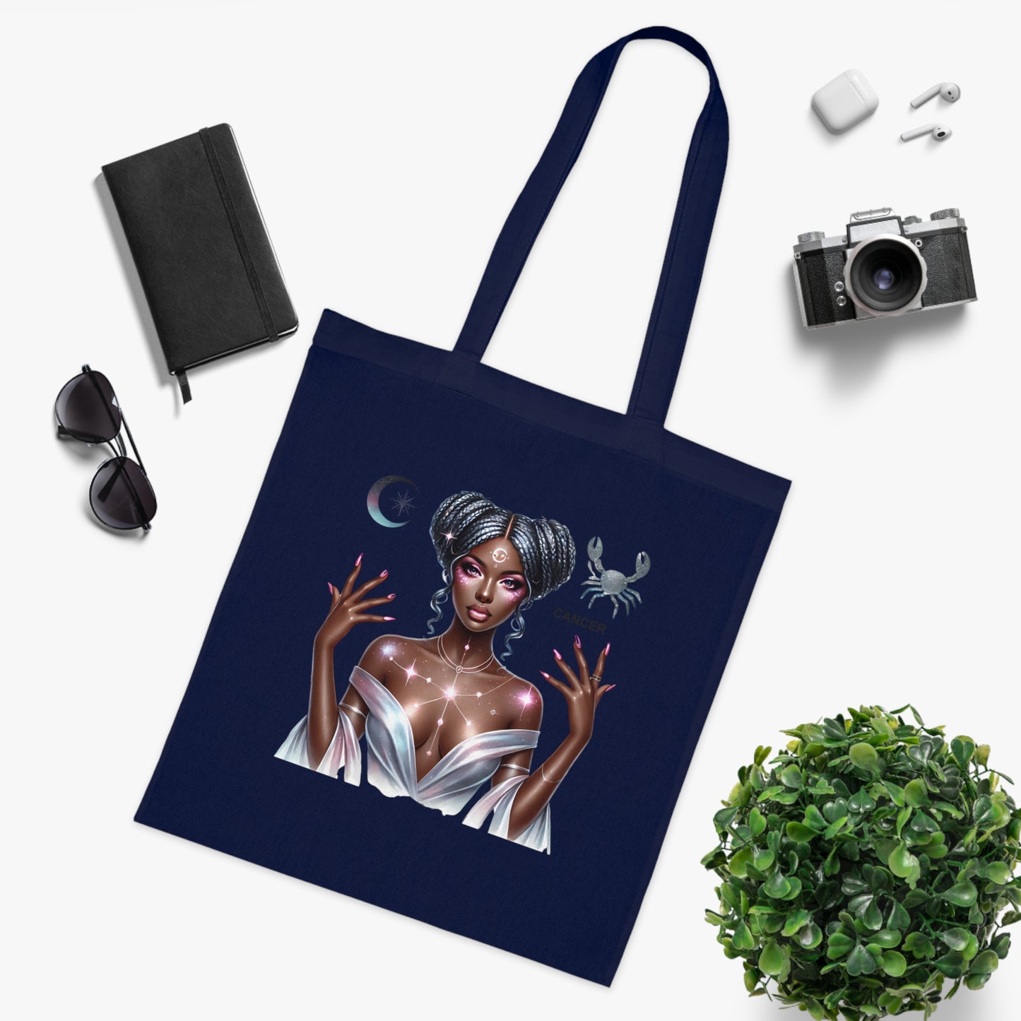 Cancer Zodiac Tote Bag — Mystic Moon Goddess Astrology Cotton Tote