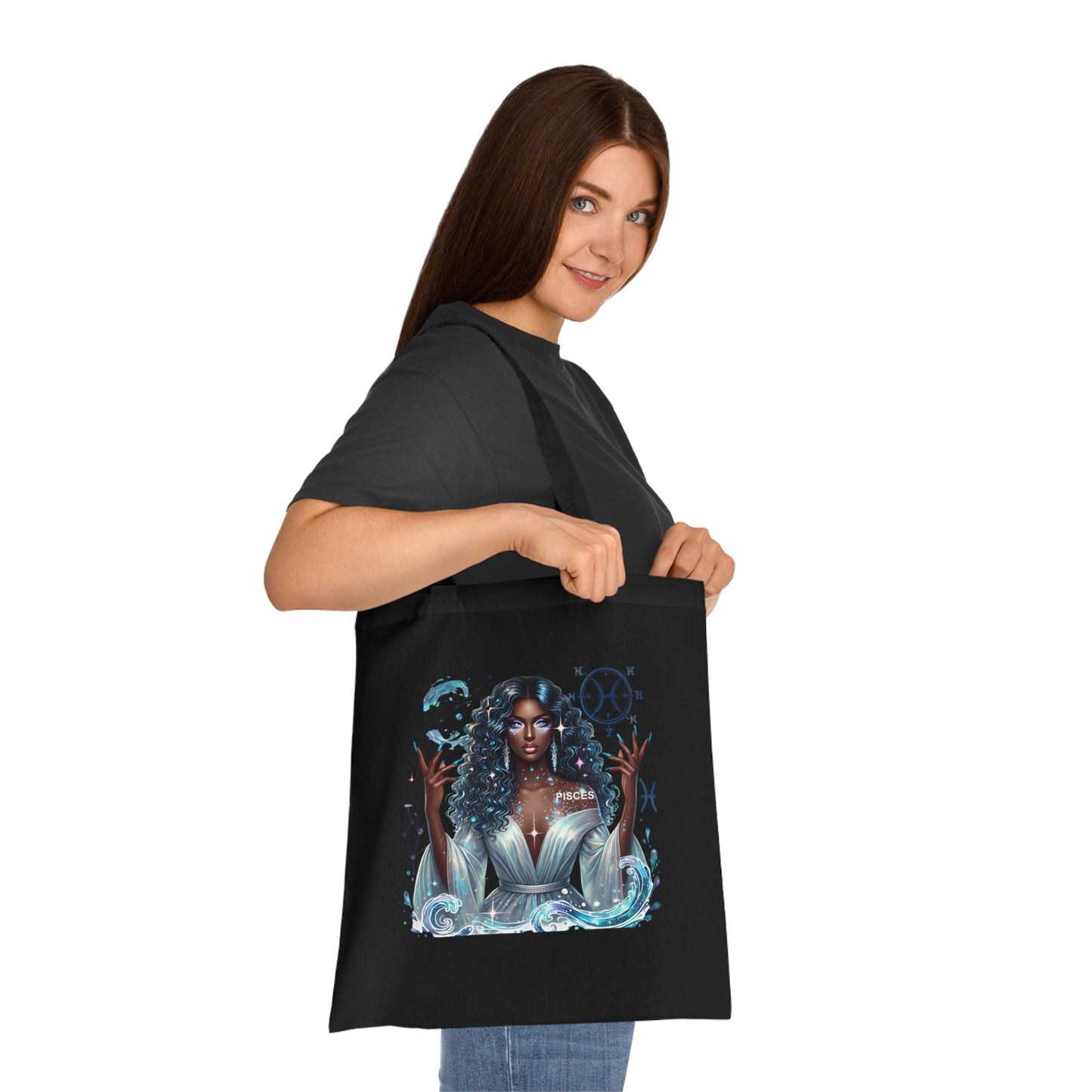 Aquarius Goddess Tote Bag — Astrology Zodiac Cotton Tote with ‘Aquarius’ Water Spirit Design