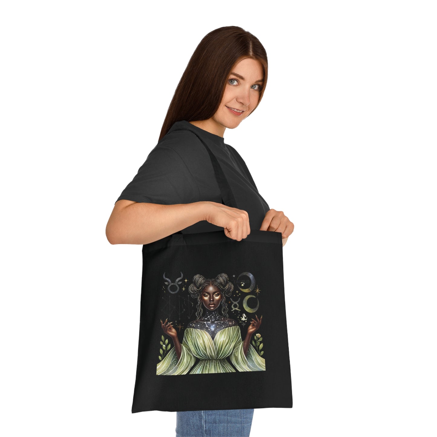 Tote Bag — “Taurus” Zodiac Goddess Cotton Tote | Astrological Earthy Boho Gift