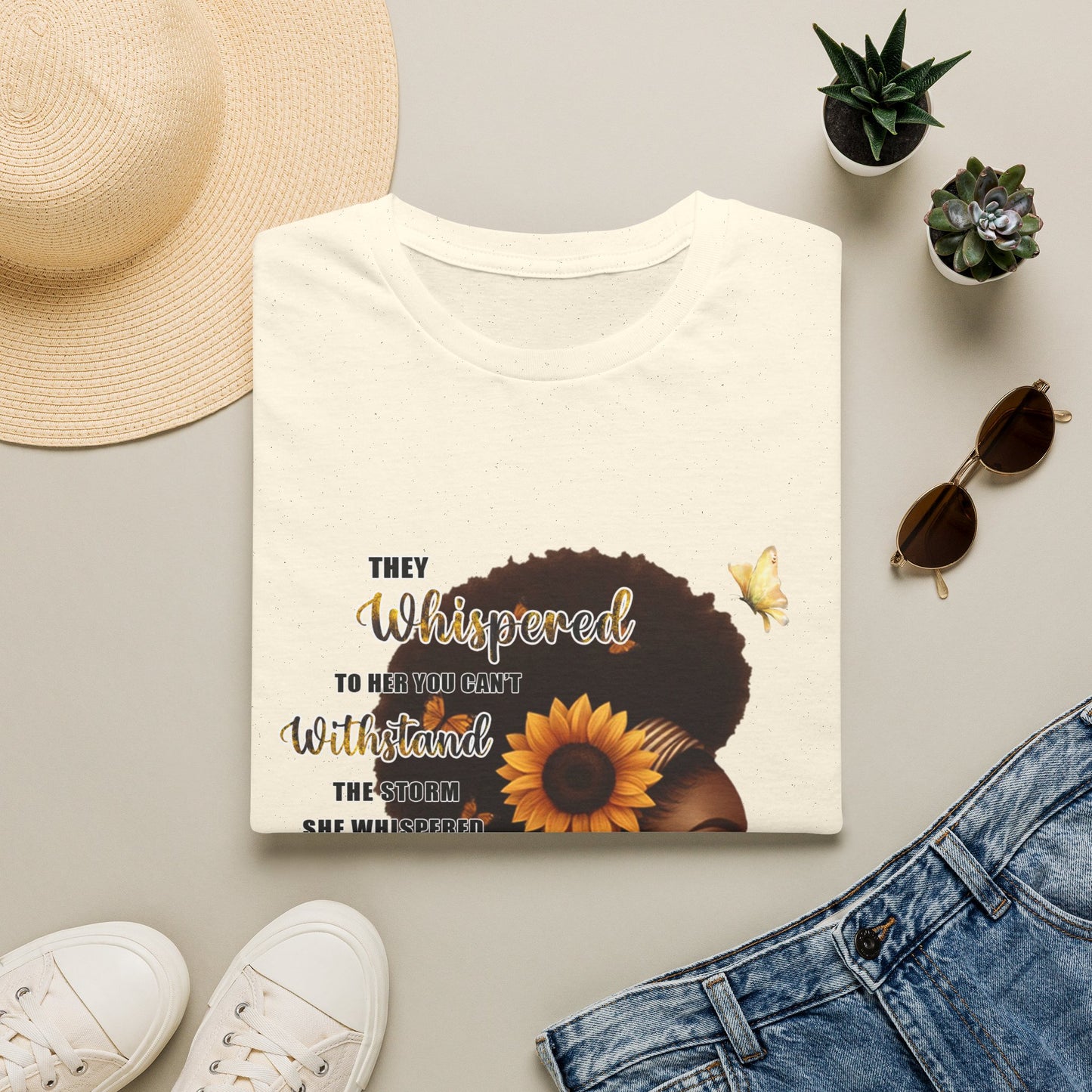 Afro Sunflower Inspirational Tee — "They Whispered... I Am The Storm"