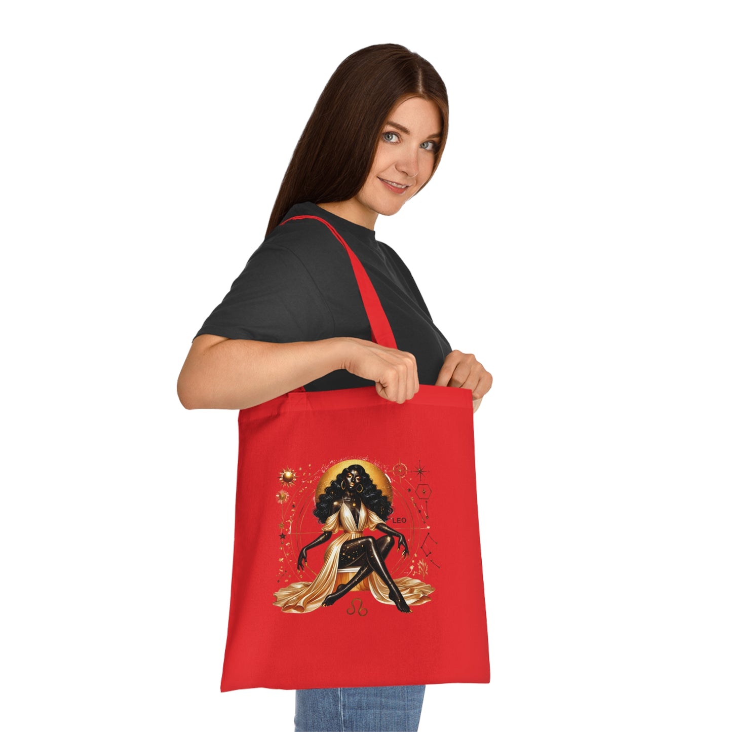 Leo Zodiac Cotton Tote — Golden Astrology Art Bag