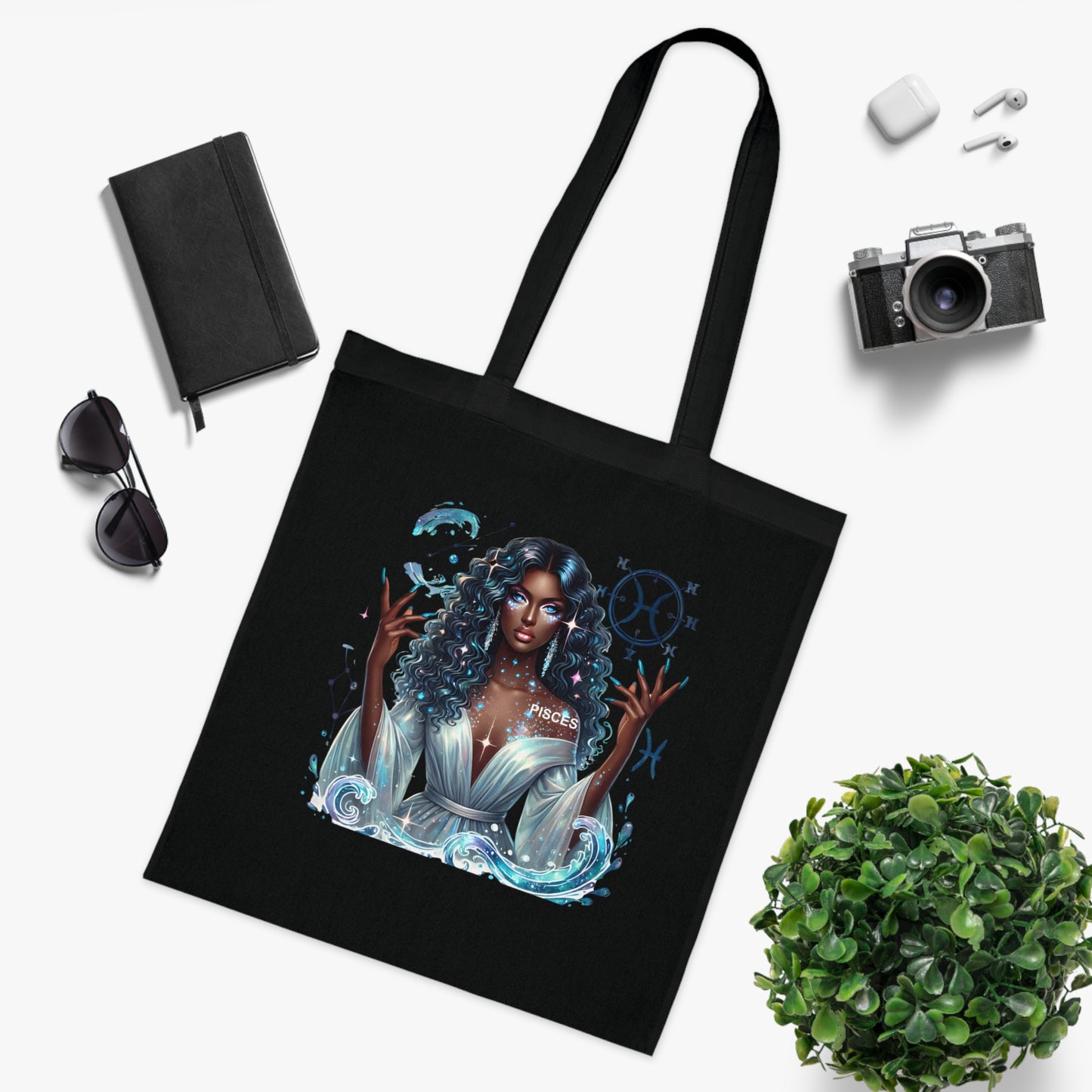 Aquarius Goddess Tote Bag — Astrology Zodiac Cotton Tote with ‘Aquarius’ Water Spirit Design