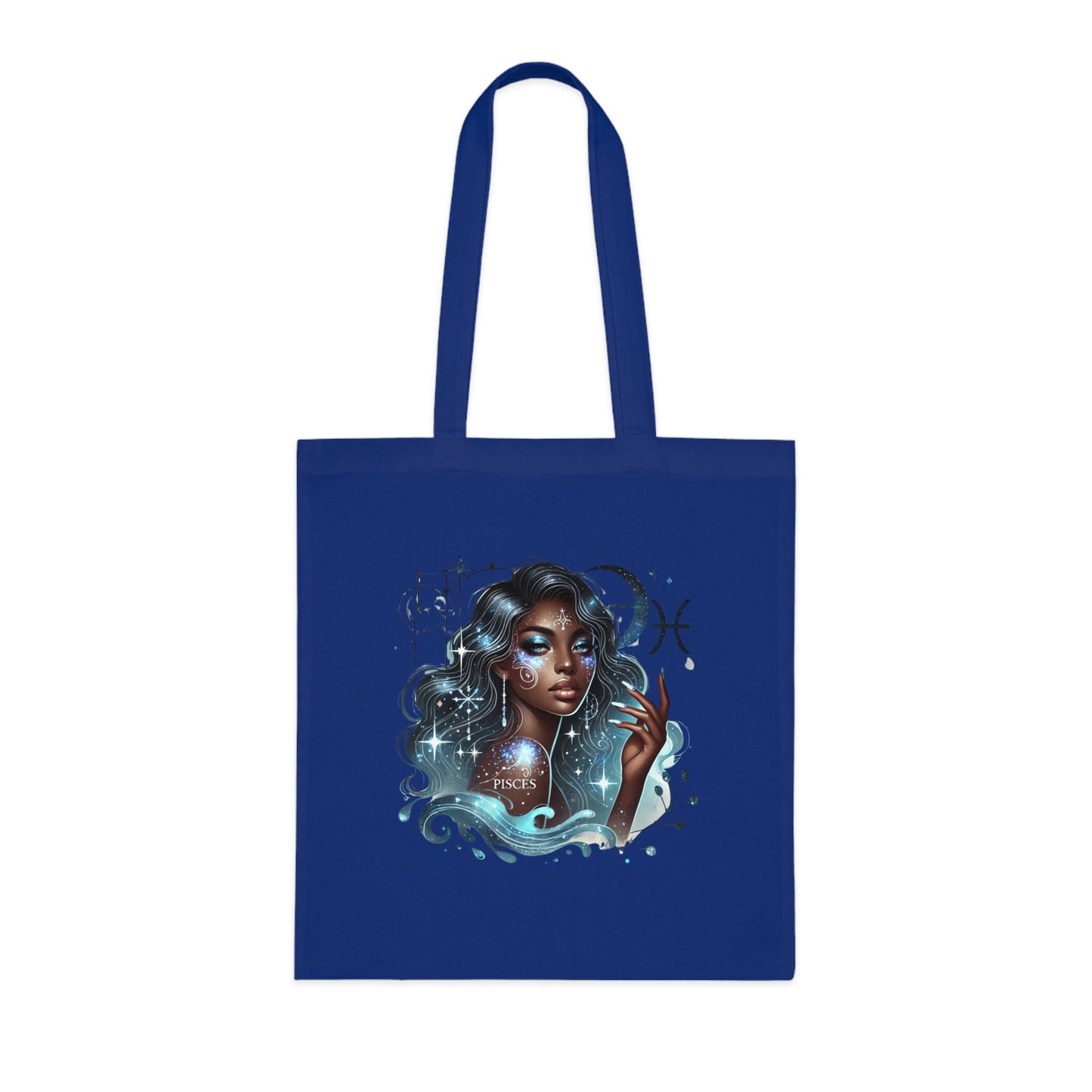 Pisces Goddess Cotton Tote — Astrological Water Sign Art Tote Bag