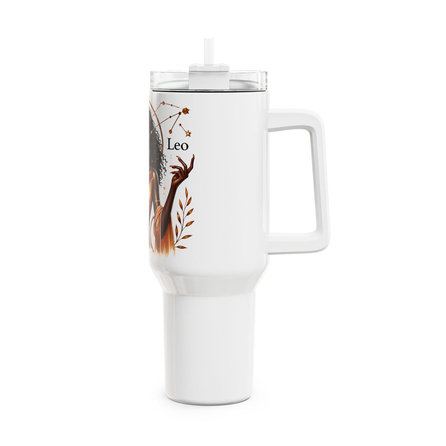 Leo Zodiac 40oz Tumbler — Elegant Black Goddess Astrology Travel Mug